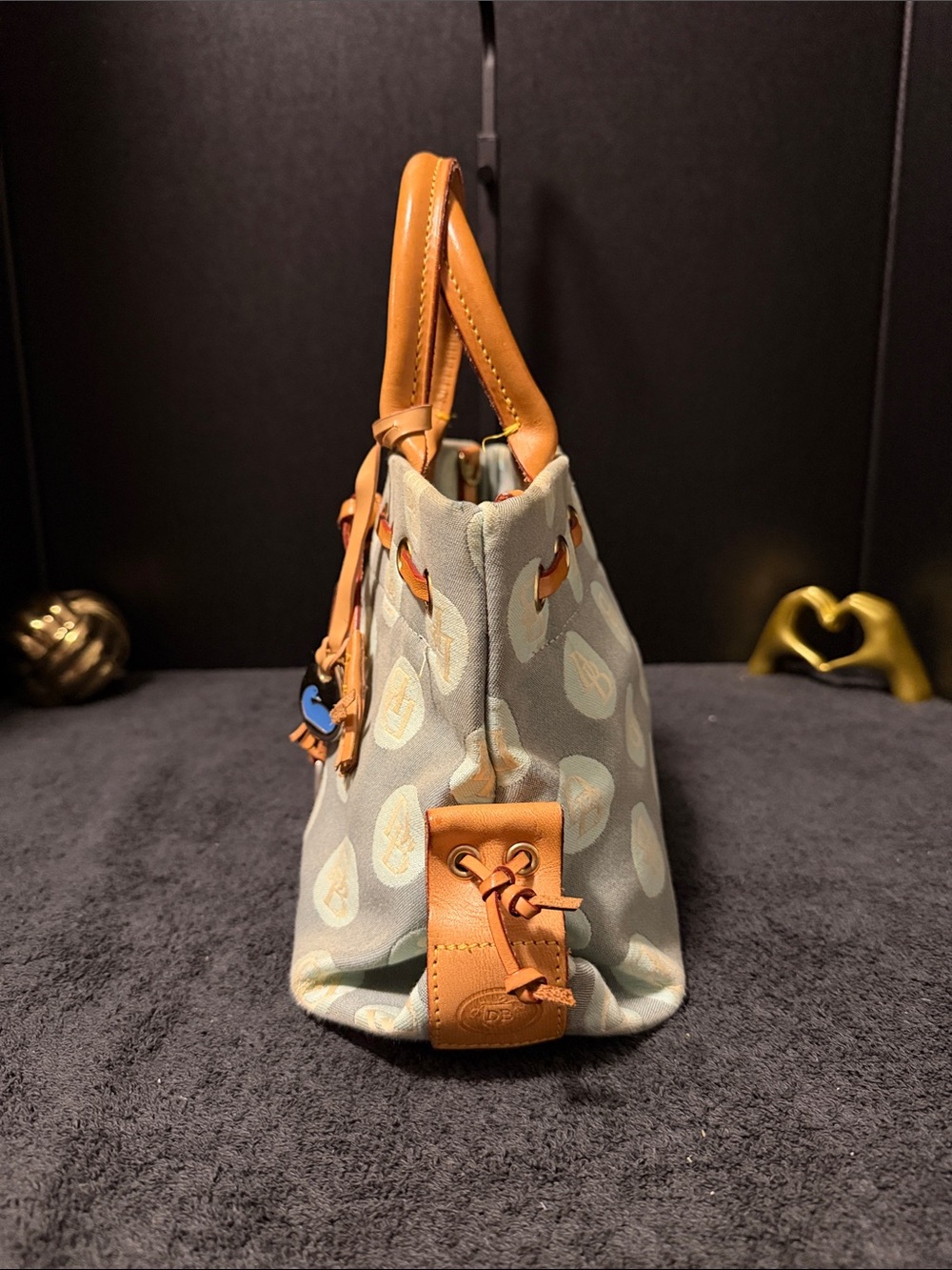 Dooney & Bourke Light Blue Canvas Satchel with Tan Leather Trim - Picture 5 of 8